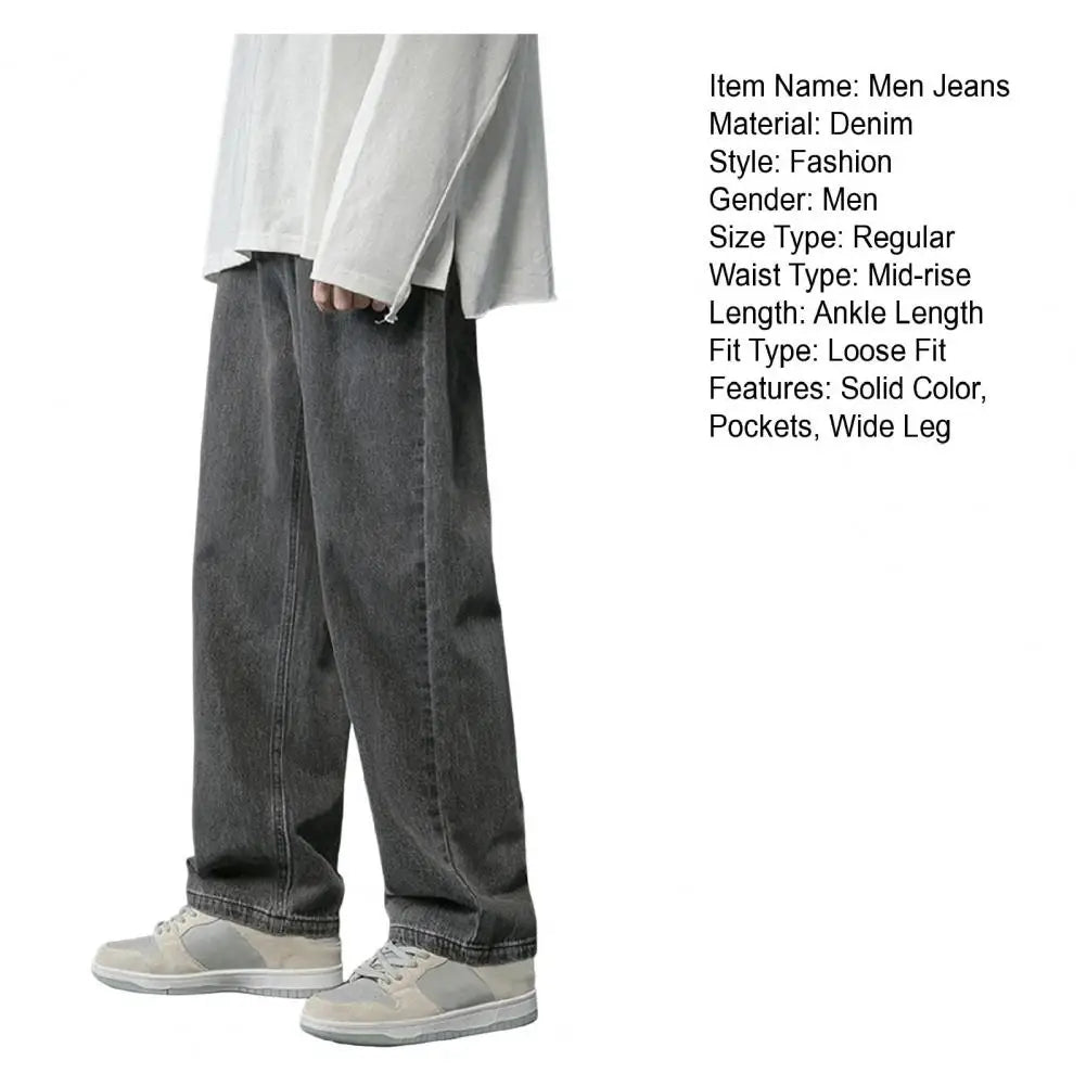 Jean à jambes droites pour hommes, pantalon en Denim à jambes larges, Style Hip Hop, jean délavé avec poches, décontracté, solide, pour le printemps