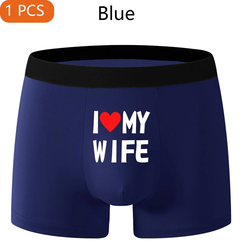 2 pièces nouveau Style hommes sous-vêtements noir couleur unie hommes Boxer mode impression personnalisée j'aime ma femme respirant hommes sous-vêtements