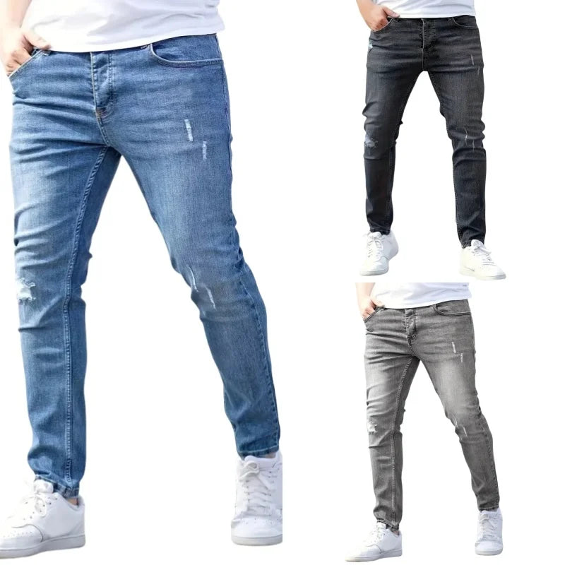 Pantalon rétro extensible pour hommes, jean Slim décontracté, coupe cintrée, en Denim, solide, mode crayon, pantalon droit, vêtements pour hommes