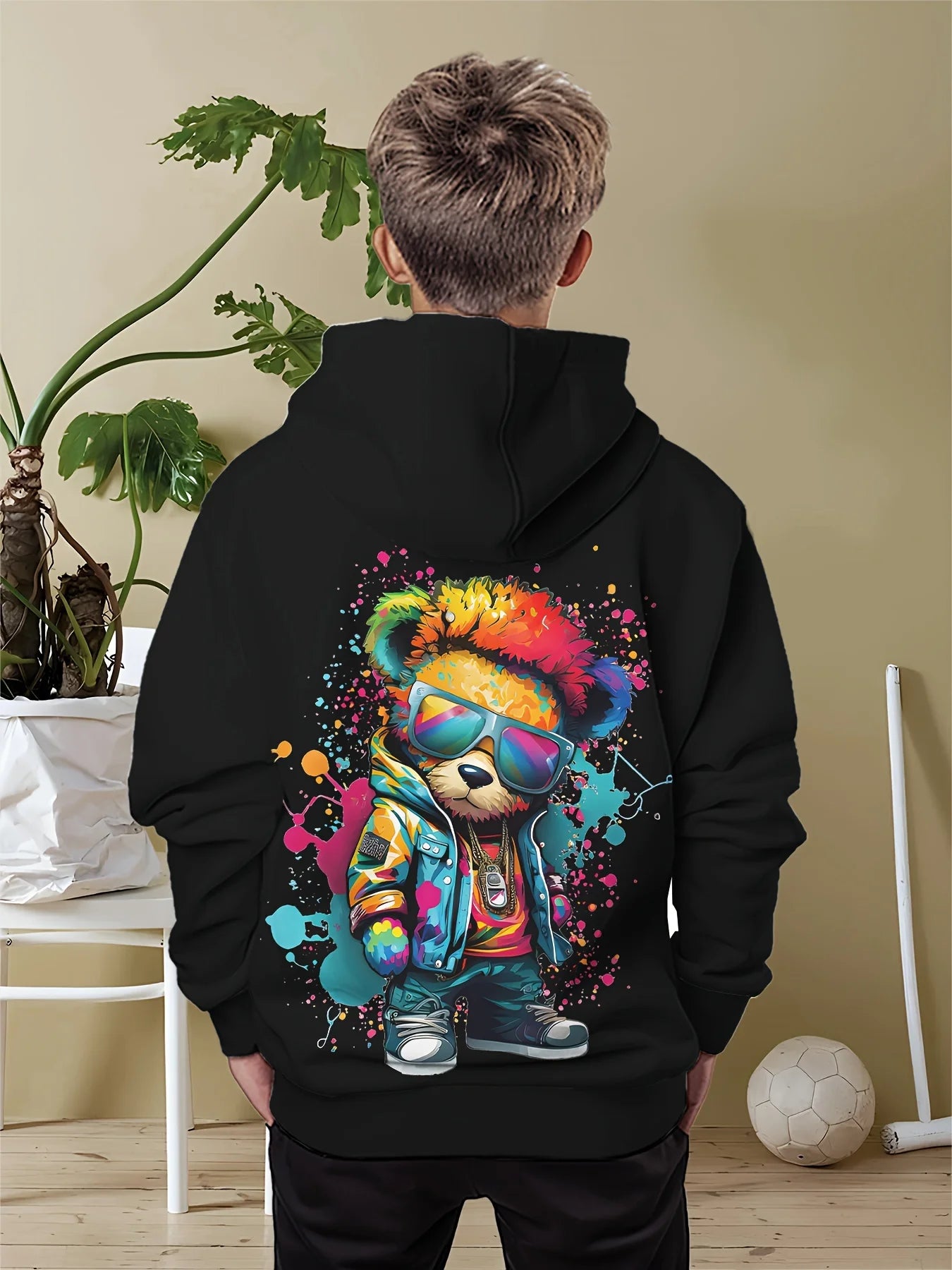Vêtements pour enfants, sweat à capuche pour garçons, manches longues, imprimé ours Cool, vêtements de printemps et d'automne, à la mode, vêtements d'extérieur