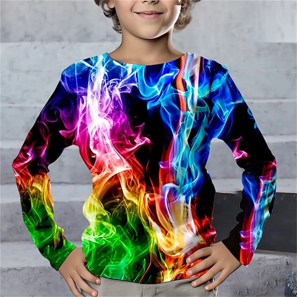 T-Shirt à manches longues pour garçon, vêtements une pièce à col rond, imprimé géométrique éclair, vêtements décontractés pour enfants, automne 2025