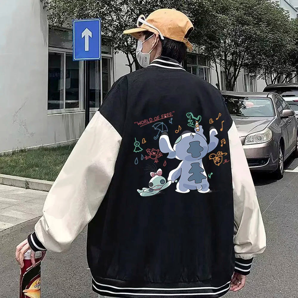 90s Disney Sweat à capuche Lilo Stitch Veste de baseball Hommes Femmes Sweat Enfants Garçons Filles Harajuku Vestes Streetwear College Coats