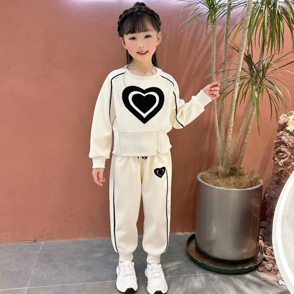 Ensemble de vêtements pour filles, sweat-shirt et pantalon décontractés pour enfants, 2 pièces, survêtement, tenue pour enfants, vêtements de sport imprimés, 1-9, nouvelle collection printemps-automne