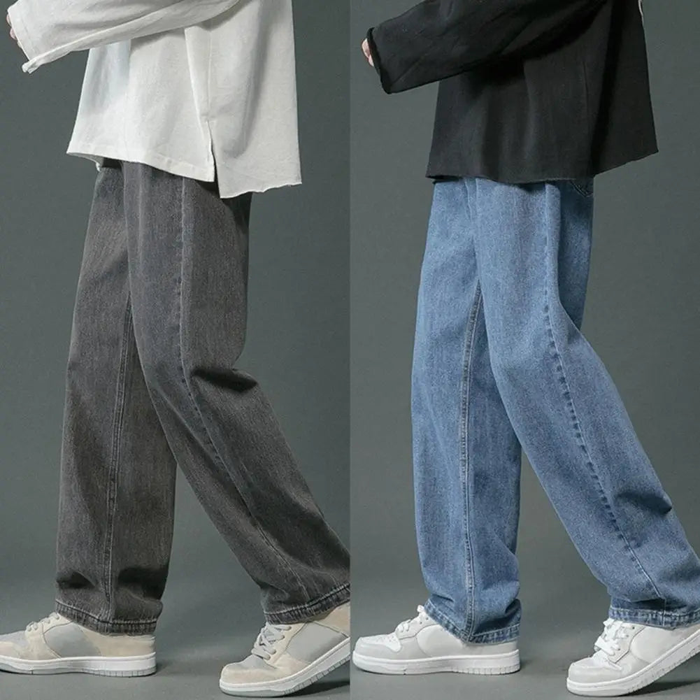 Jean à jambes droites pour hommes, pantalon en Denim à jambes larges, Style Hip Hop, jean délavé avec poches, décontracté, solide, pour le printemps