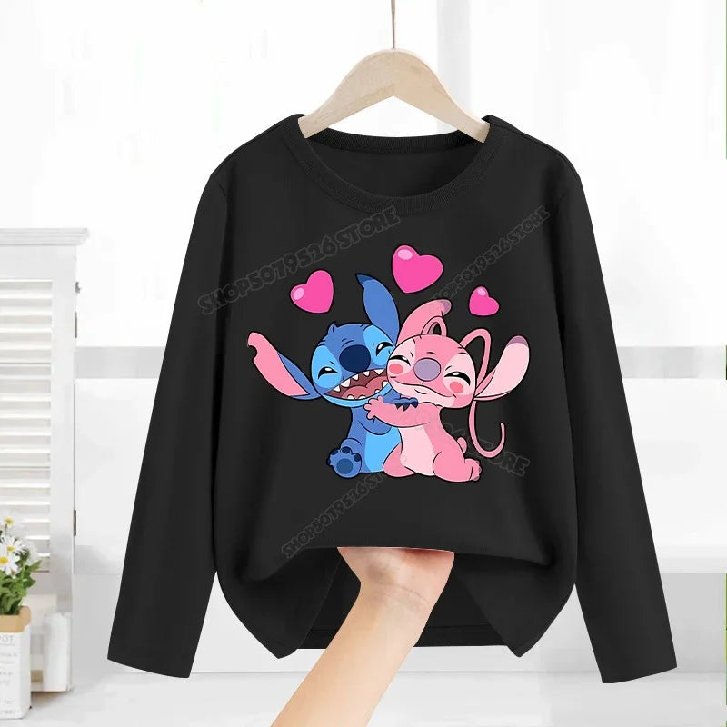 Disney Lilo & point enfants T-shirt coton t-shirts à manches longues manteau de base vêtements de loisirs garçons filles mignon dessin animé hauts enfants vêtements