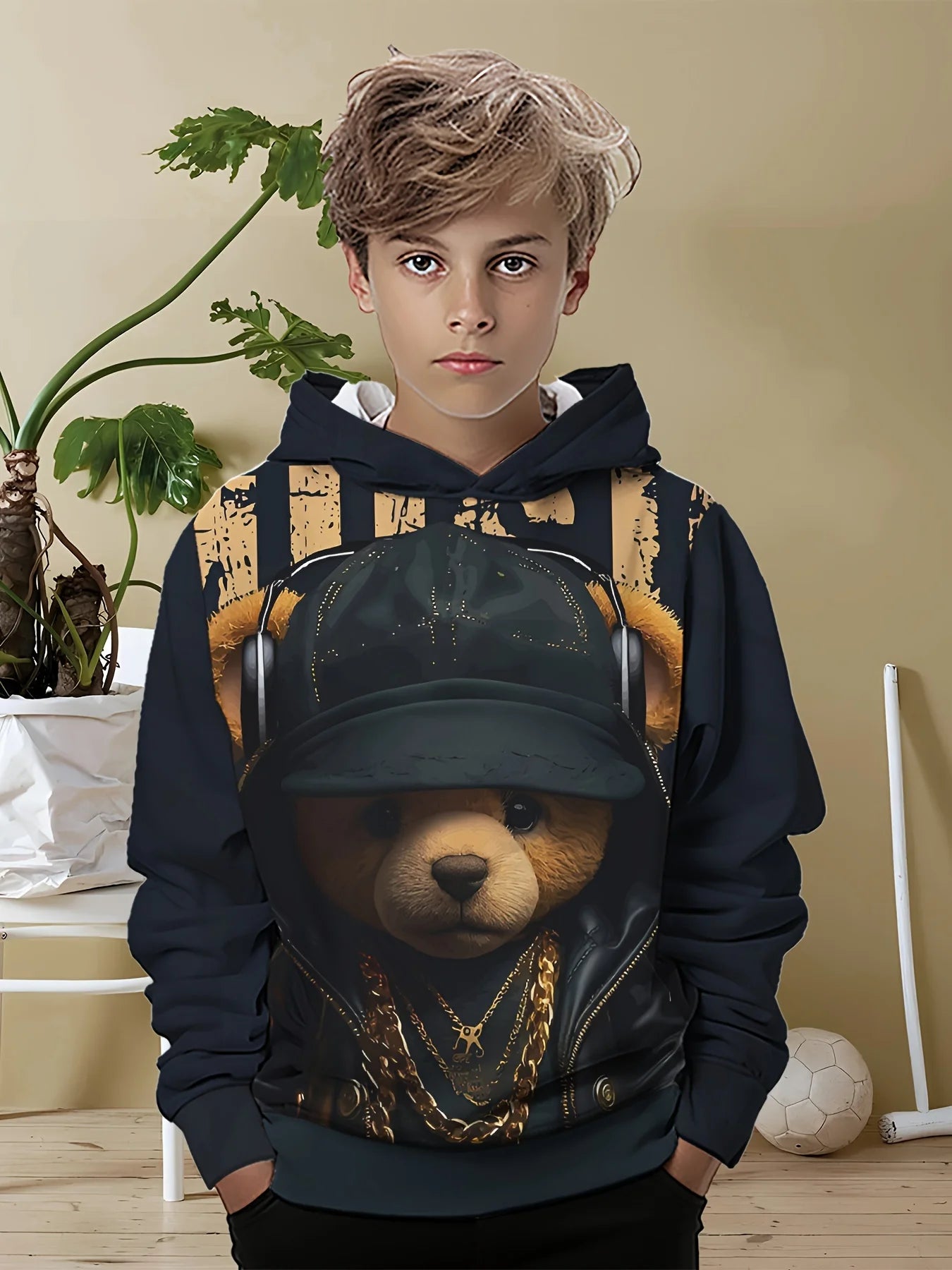 Vêtements pour enfants, sweat à capuche pour garçons, manches longues, imprimé ours Cool, vêtements de printemps et d'automne, à la mode, vêtements d'extérieur