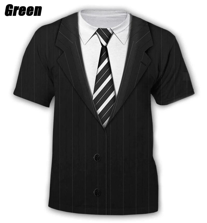 T-shirts drôles costume et cravate 3D t-shirt mode d'été enfants t-shirt style décontracté garçons t-shirt surdimensionné hauts pour enfants