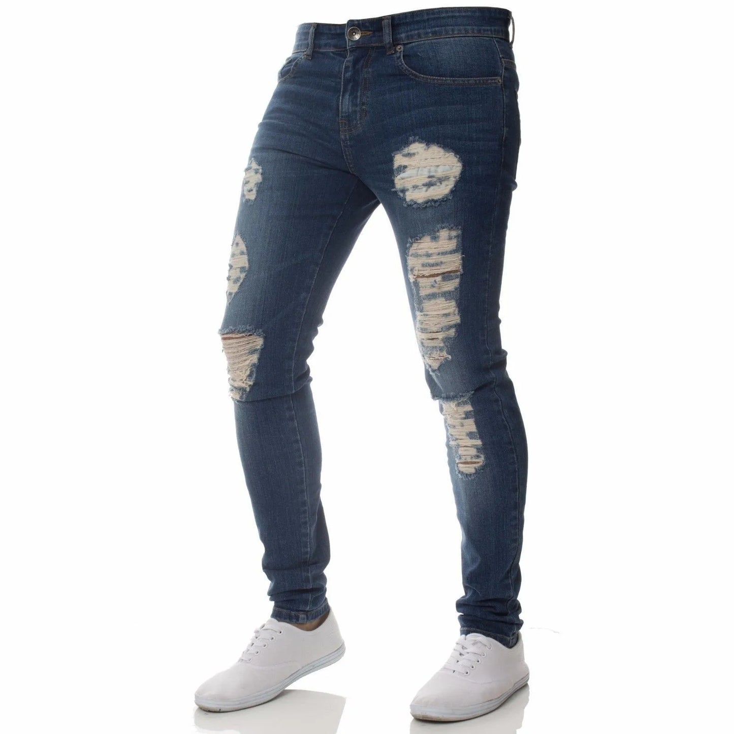 Nouveaux hommes Skinny déchiré jean mode, coupe mince Stretch décontracté Denim