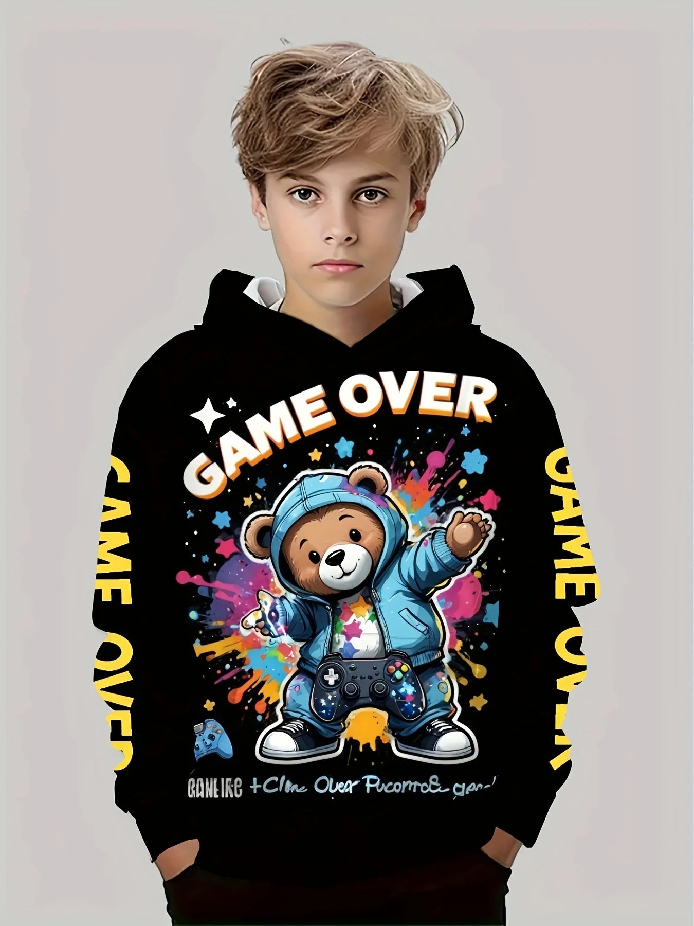Vêtements pour enfants, sweat à capuche pour garçons, manches longues, imprimé ours Cool, vêtements de printemps et d'automne, à la mode, vêtements d'extérieur