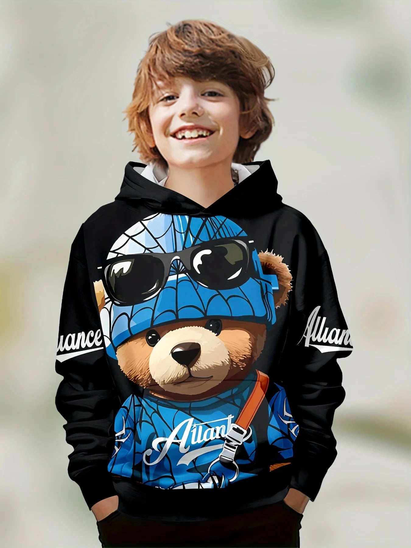 Vêtements pour enfants, sweat à capuche pour garçons, manches longues, imprimé ours Cool, vêtements de printemps et d'automne, à la mode, vêtements d'extérieur