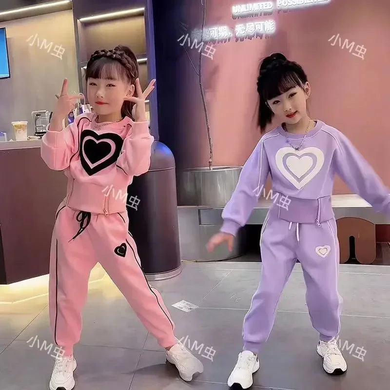 Ensemble de vêtements pour filles, sweat-shirt et pantalon décontractés pour enfants, 2 pièces, survêtement, tenue pour enfants, vêtements de sport imprimés, 1-9, nouvelle collection printemps-automne