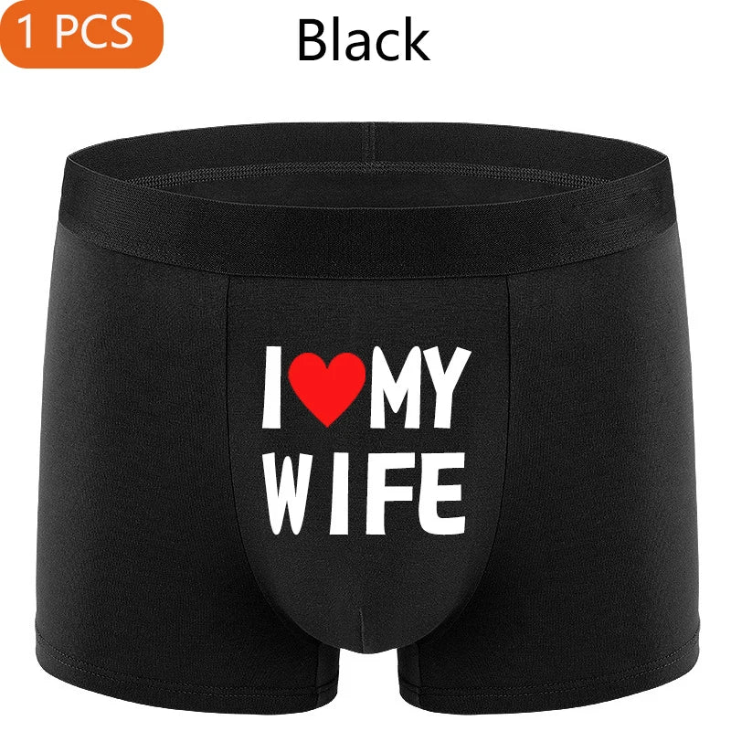 2 pièces nouveau Style hommes sous-vêtements noir couleur unie hommes Boxer mode impression personnalisée j'aime ma femme respirant hommes sous-vêtements