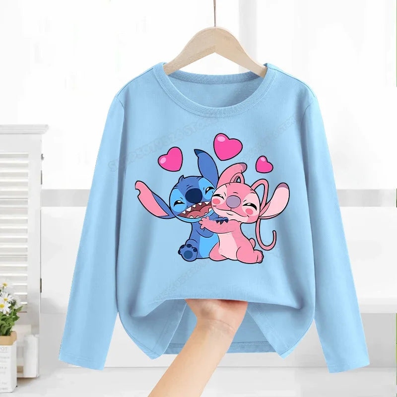 Disney Lilo & point enfants T-shirt coton t-shirts à manches longues manteau de base vêtements de loisirs garçons filles mignon dessin animé hauts enfants vêtements