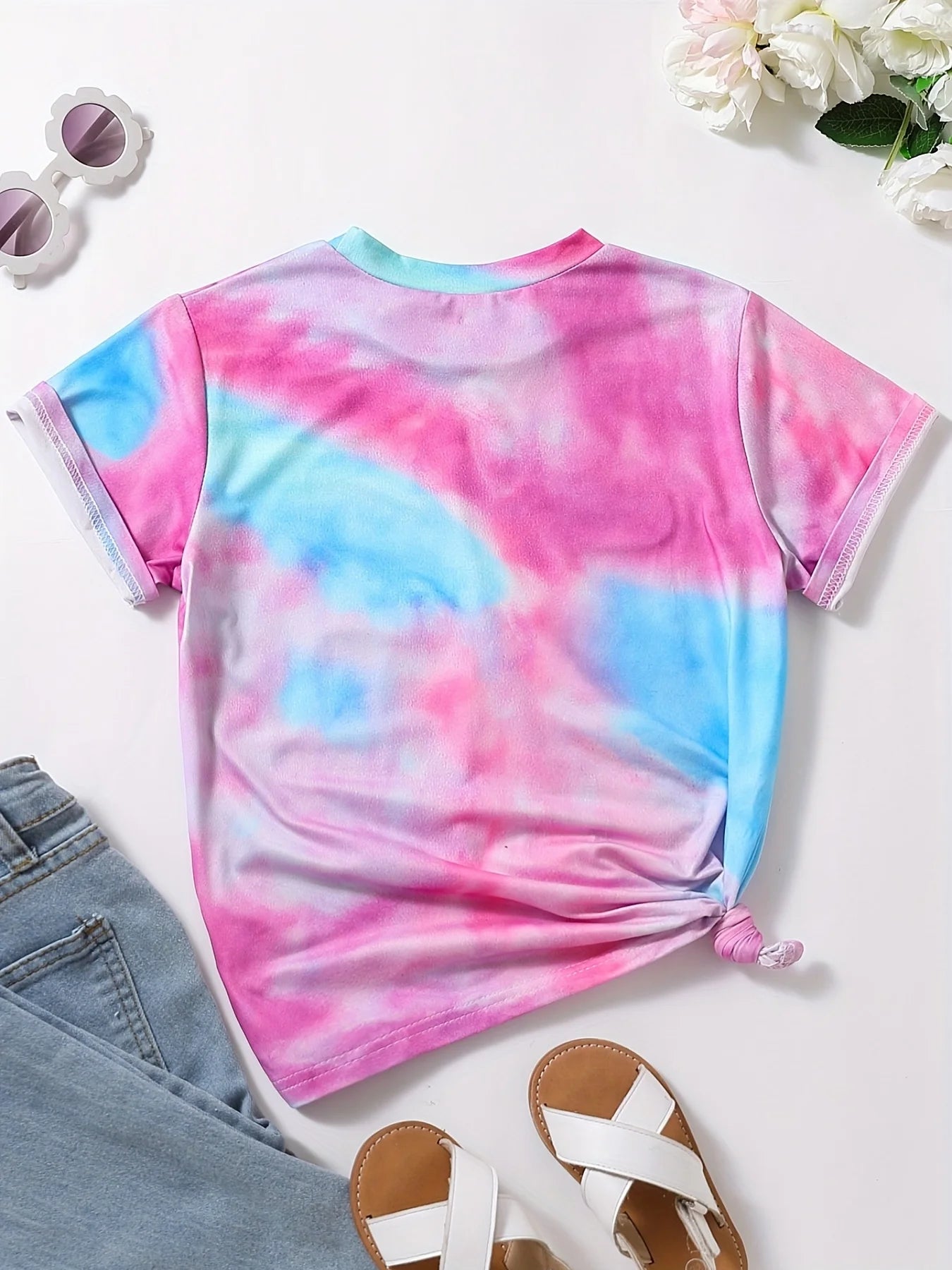 Vêtements fille T-Shirt enfant manches courtes coeur imprimé Tie Dye fille T-Shirt haut t-shirts occasionnels enfants vêtements d'été vêtements pour enfants