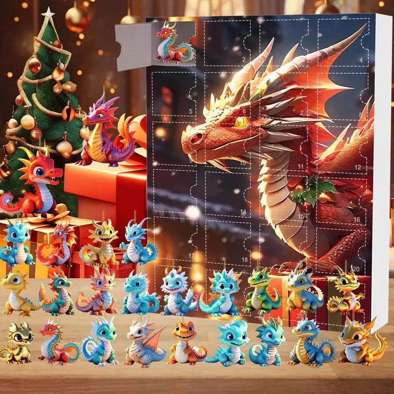 Calendrier de l'Avent Compte à rebours de Noël Mignon acrylique Dinosaure Pendentif Jouet Décoration d'arbre de Noël sac à dos voiture pendentifs plats Cadeaux