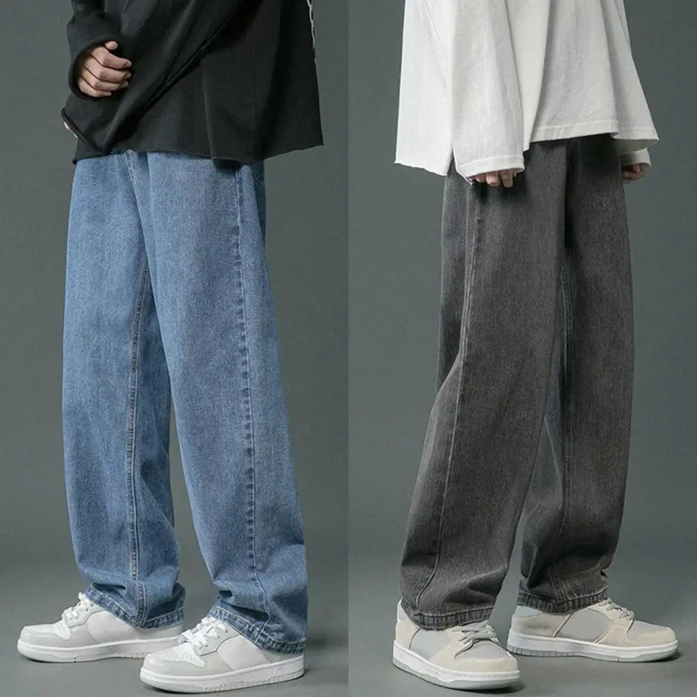 Jean à jambes droites pour hommes, pantalon en Denim à jambes larges, Style Hip Hop, jean délavé avec poches, décontracté, solide, pour le printemps