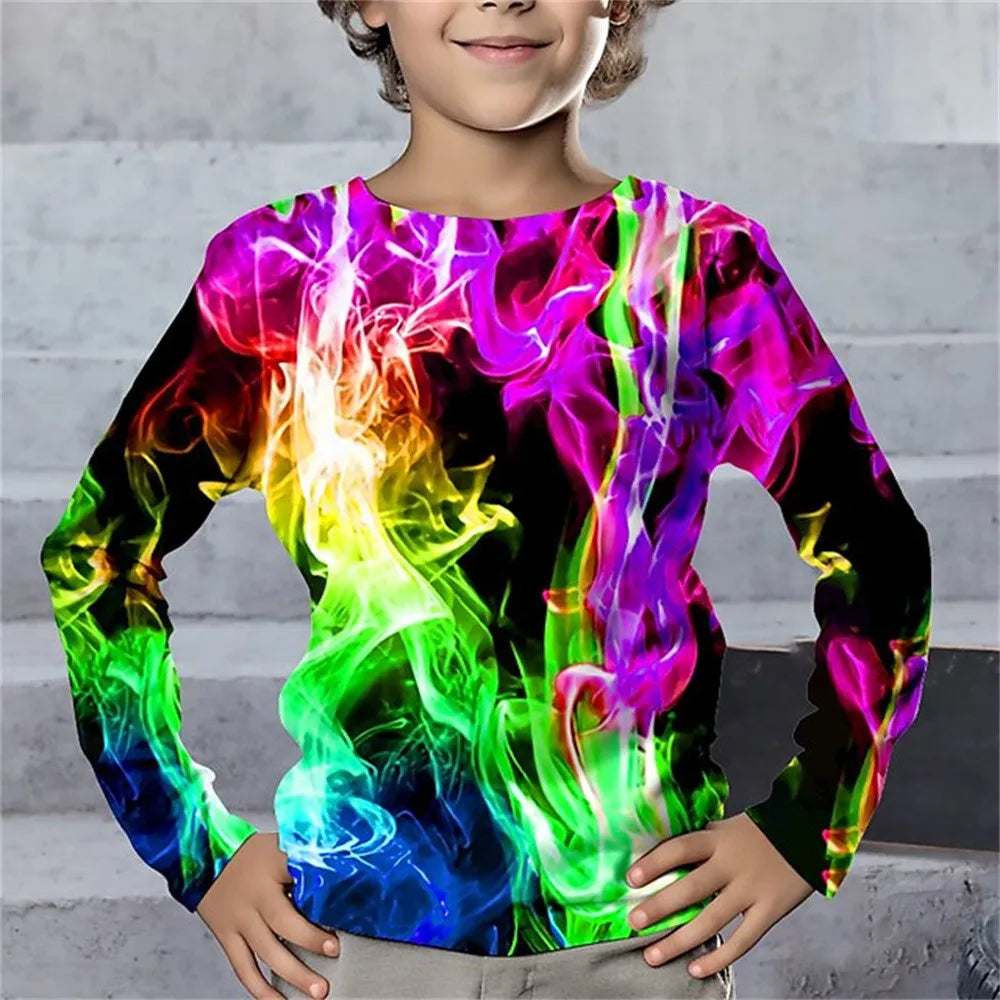 T-Shirt à manches longues pour garçon, vêtements une pièce à col rond, imprimé géométrique éclair, vêtements décontractés pour enfants, automne 2025