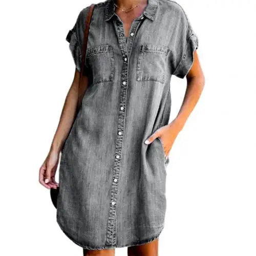 Robe chemise en Denim à Simple boutonnage pour femmes, nouvelle collection d'été, décontractée, ample, poches, Simple, rétro, banlieue, bureau, jupe courte en Denim