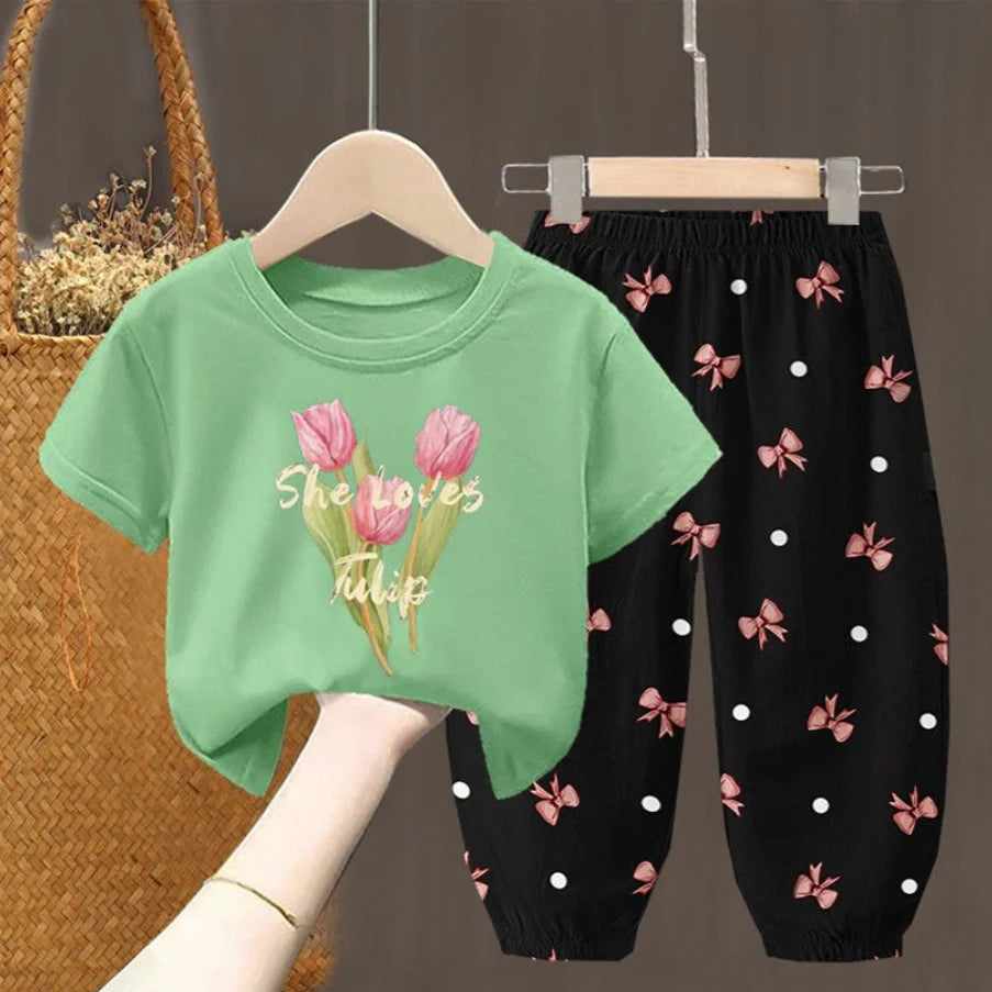 Ensembles d'été vêtements pour enfants filles enfants en bas âge vêtements mignon mode T-shirt haut pantalon 2 pièces bébé fille vêtements