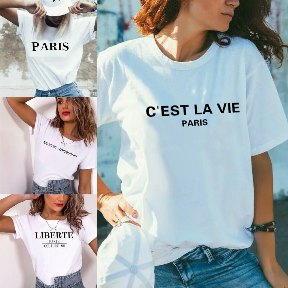 T-Shirts Femme Col Rond Manches Courtes Texte Simple Imprimé Mode D'été Décontracté T-Shirts Femme Hauts Tee