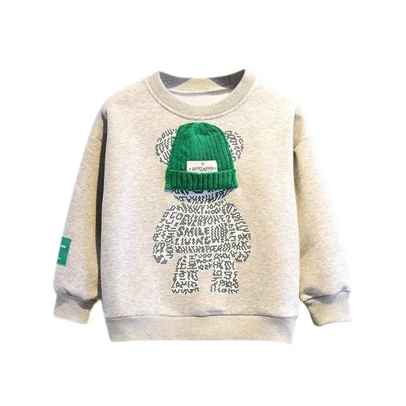 Ensemble de vêtements d'automne pour bébés filles et garçons, sweat-shirt avec ours de dessin animé, pantalon et haut à boutons, costume deux pièces, survêtement en coton