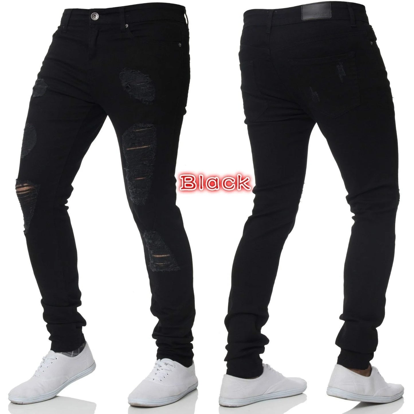 Nouveaux hommes Skinny déchiré jean mode, coupe mince Stretch décontracté Denim