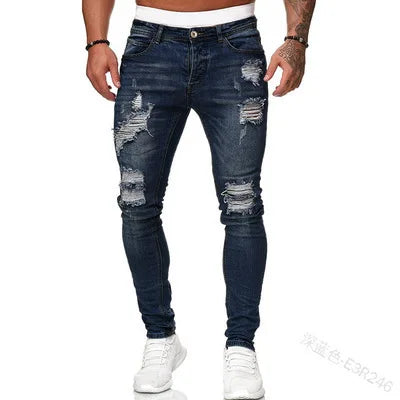 Nouveaux hommes Skinny déchiré jean mode, coupe mince Stretch décontracté Denim