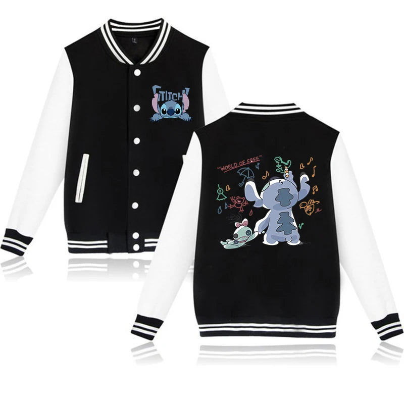 90s Disney Sweat à capuche Lilo Stitch Veste de baseball Hommes Femmes Sweat Enfants Garçons Filles Harajuku Vestes Streetwear College Coats