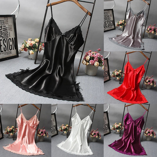 Femmes Sexy Satin doux chemise de nuit dentelle Lingerie femmes vêtements secrets vêtements de nuit nouvelle Robe dames Robe portefeuille Robe sous-vêtements Sexy