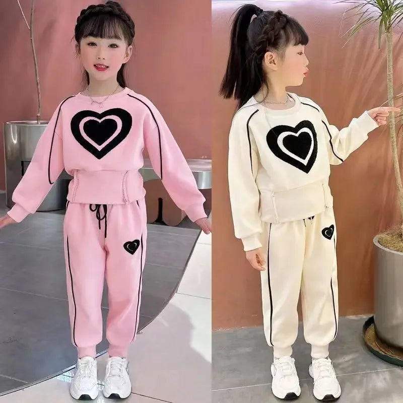 Ensemble de vêtements pour filles, sweat-shirt et pantalon décontractés pour enfants, 2 pièces, survêtement, tenue pour enfants, vêtements de sport imprimés, 1-9, nouvelle collection printemps-automne
