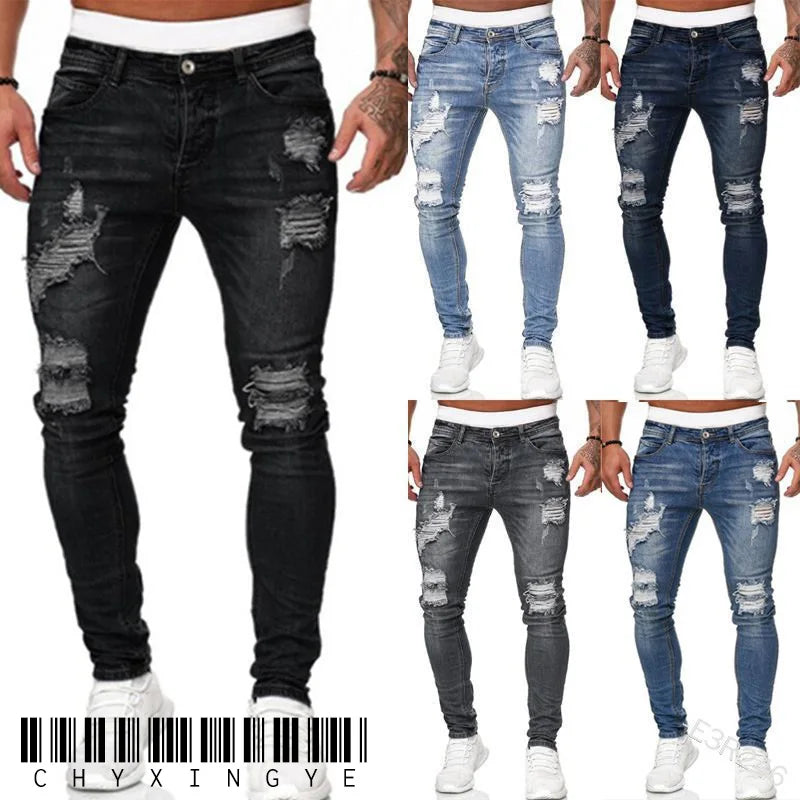 Nouveaux hommes Skinny déchiré jean mode, coupe mince Stretch décontracté Denim