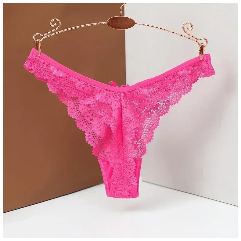 String en dentelle ajouré Sexy pour femmes, sous-vêtements Sexi, couleur unie, culotte de tentation, slip taille haute