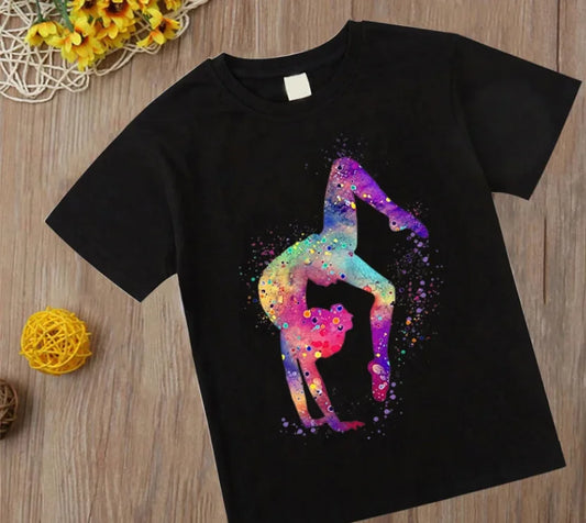 Aquarelle gymnastique fille imprimer CuteChildren T-Shirts enfants noir t-shirt GYM extrait Sport amant cadeau d'anniversaire t-shirt personnalisé